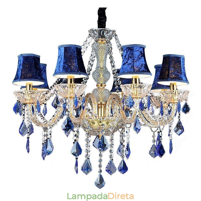 Lustre de Cristal Europeu Luxo Pingente Azul Claro Pingente