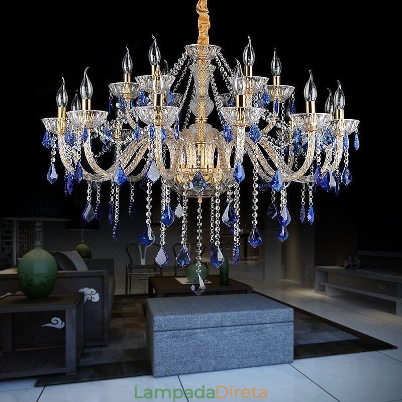 Lustre de Cristal Europeu Luxo Pingente Azul Claro Pingente