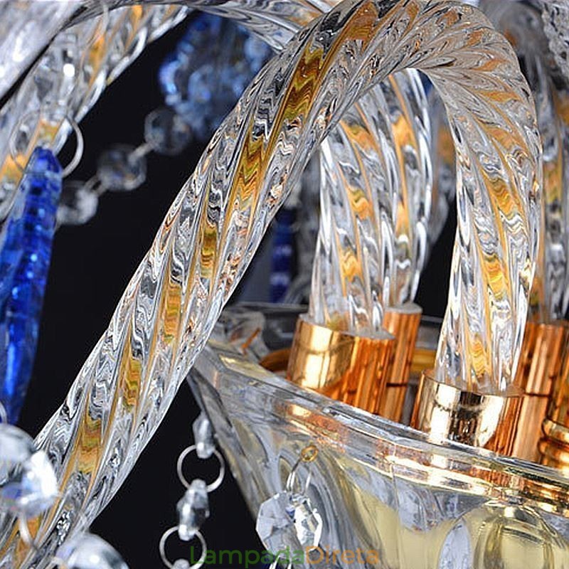 Lustre de Cristal Europeu Luxo Pingente Azul Claro Pingente