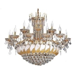 Grande lustre de cristal de luxo europeu com luz de teto dourada