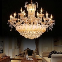 Grande lustre de cristal de luxo europeu com luz de teto dourada