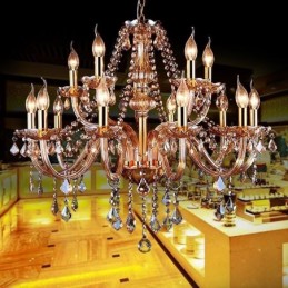 Lustre de cristal europeu elegante grande luz pendente âmbar