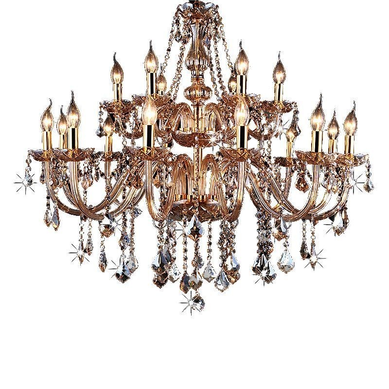 Lustre de cristal europeu elegante grande luz pendente âmbar