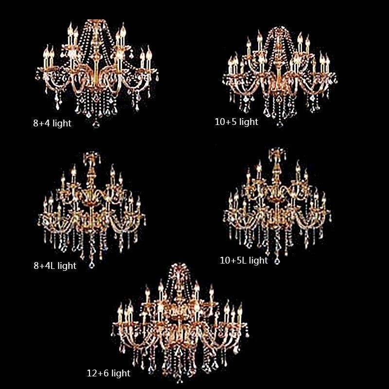 Lustre de cristal europeu elegante grande luz pendente âmbar