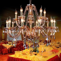 Lustre de cristal europeu elegante grande luz pendente âmbar