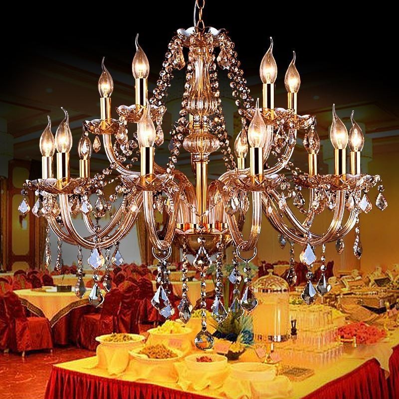 Lustre de cristal europeu elegante grande luz pendente âmbar
