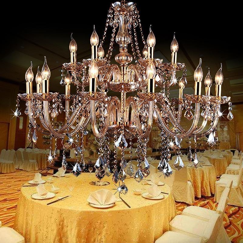 Lustre de cristal europeu elegante grande luz pendente âmbar