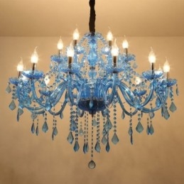 Grande Lustre de Cristal Europeu Pendente Azul Claro Cor Estética
