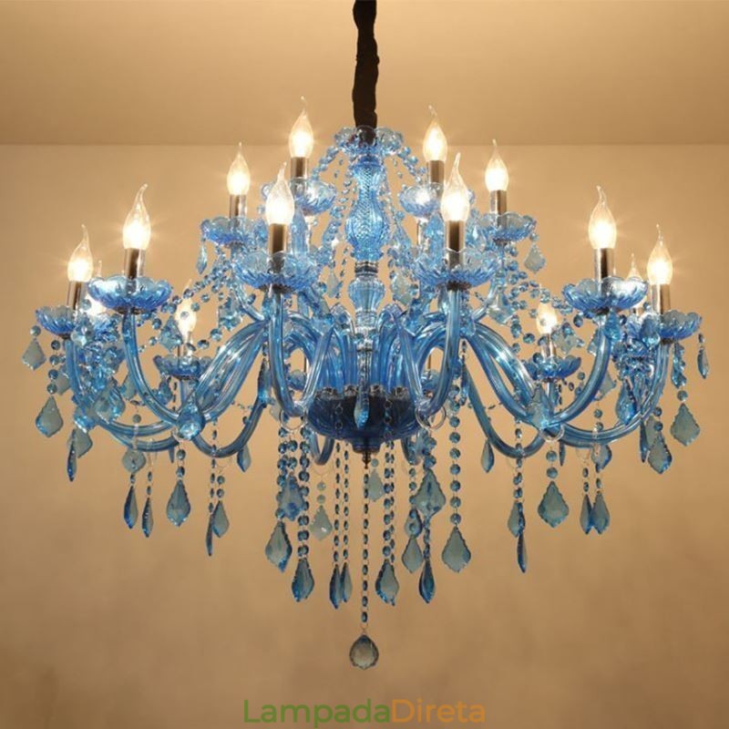 Grande Lustre de Cristal Europeu Pendente Azul Claro Cor Estética