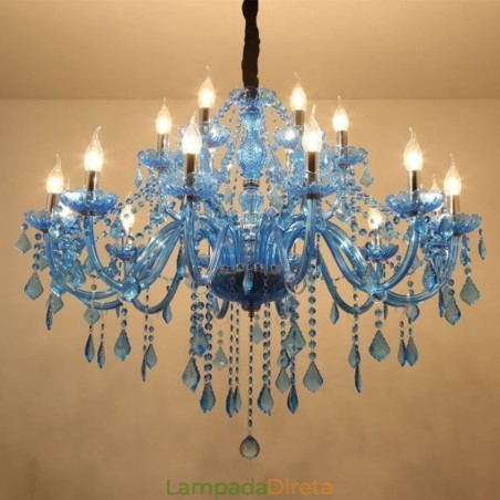 Grande Lustre de Cristal Europeu Pendente Azul Claro Cor Estética Grande Lustre de Cristal Europeu Pendente Azul Claro Cor Estética
