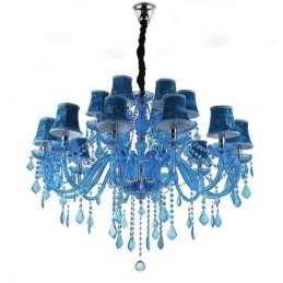 Grande Lustre de Cristal Europeu Pendente Azul Claro Cor Estética