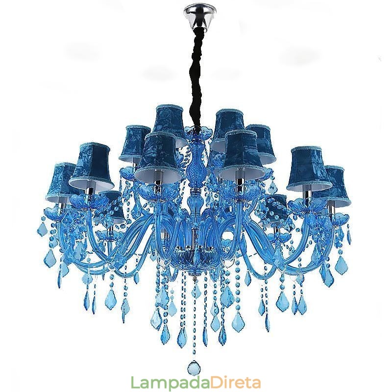 Grande Lustre de Cristal Europeu Pendente Azul Claro Cor Estética