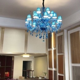 Grande Lustre de Cristal Europeu Pendente Azul Claro Cor Estética