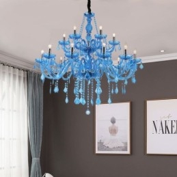 Grande Lustre de Cristal Europeu Pendente Azul Claro Cor Estética