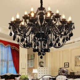 Lustre de cristal de luxo estilo europeu, luz pendente preta