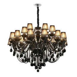 Lustre de cristal de luxo estilo europeu, luz pendente preta