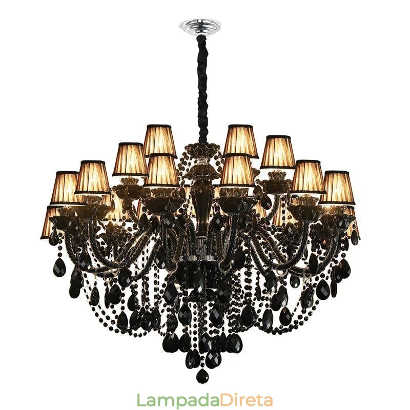 Lustre de cristal de luxo estilo europeu, luz pendente preta