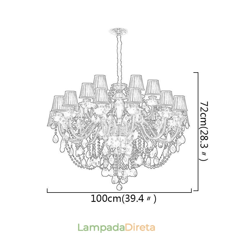 Lustre de cristal de luxo estilo europeu, luz pendente preta