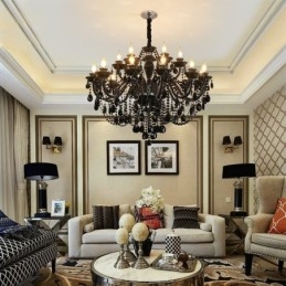 Lustre de cristal de luxo estilo europeu, luz pendente preta