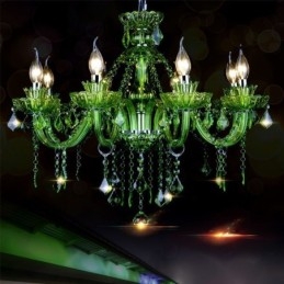 Lustre de cristal verde estilo europeu, luz pendente de vela