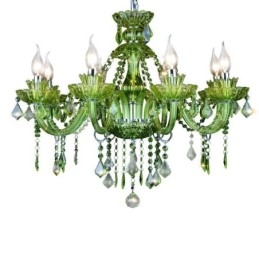 Lustre de cristal verde estilo europeu, luz pendente de vela