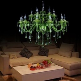 Lustre de cristal verde estilo europeu, luz pendente de vela