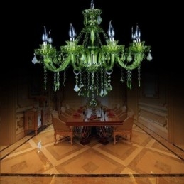 Lustre de cristal verde estilo europeu, luz pendente de vela