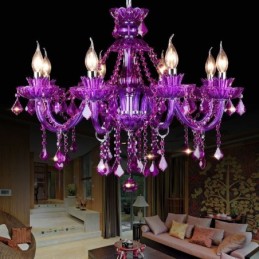 Elegante lustre europeu de cristal roxo para teto