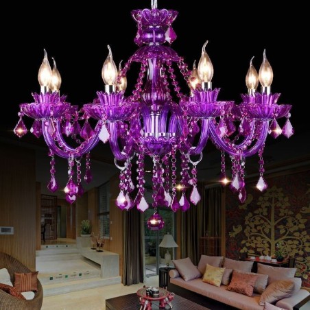 Elegante lustre europeu de cristal roxo para teto Elegante lustre europeu de cristal roxo para teto