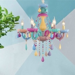 Lustre de cristal colorido europeu Macaron Pendant Light
