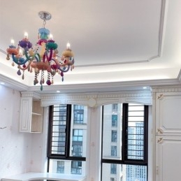 Lustre de cristal colorido europeu Macaron Pendant Light