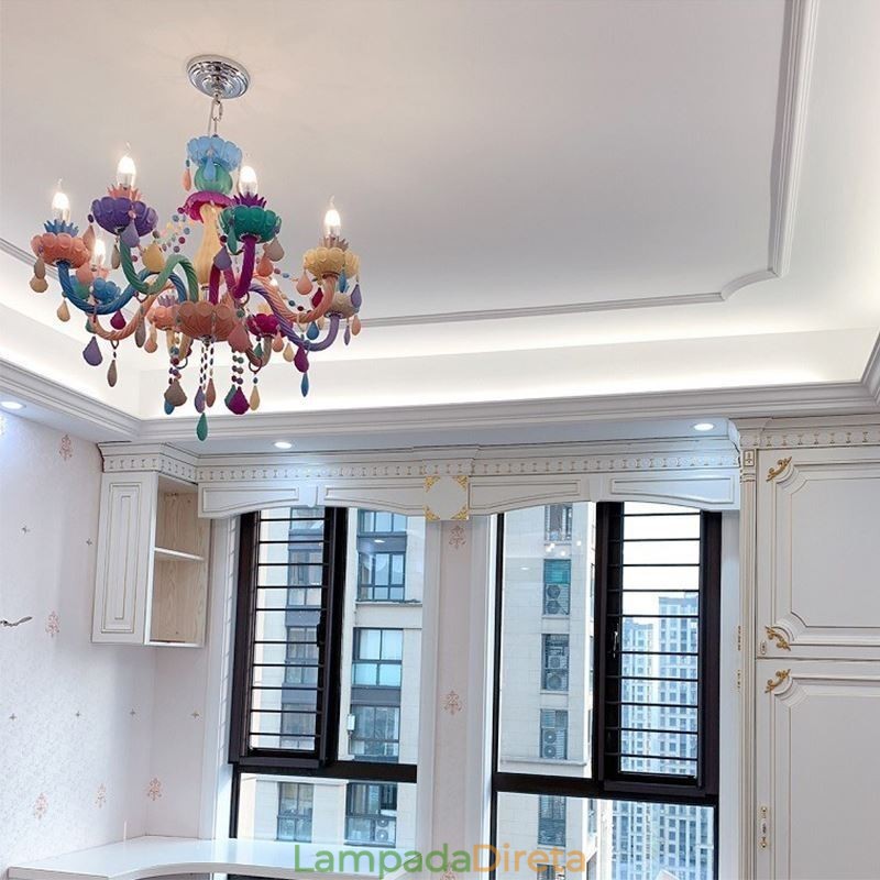 Lustre de cristal colorido europeu Macaron Pendant Light