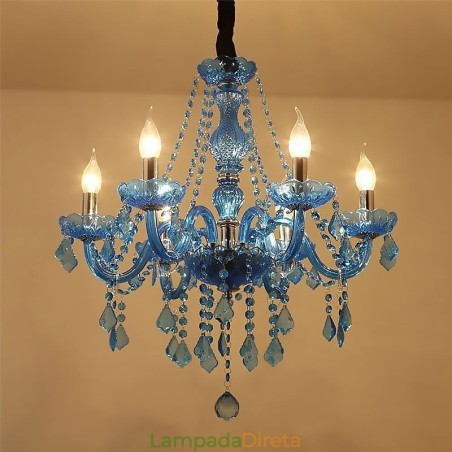 Lustre de cristal azul estilo europeu, luz pendente exclusiva Lustre de cristal azul estilo europeu, luz pendente exclusiva
