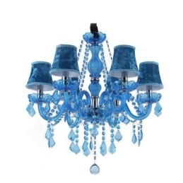 Lustre de cristal azul estilo europeu, luz pendente exclusiva
