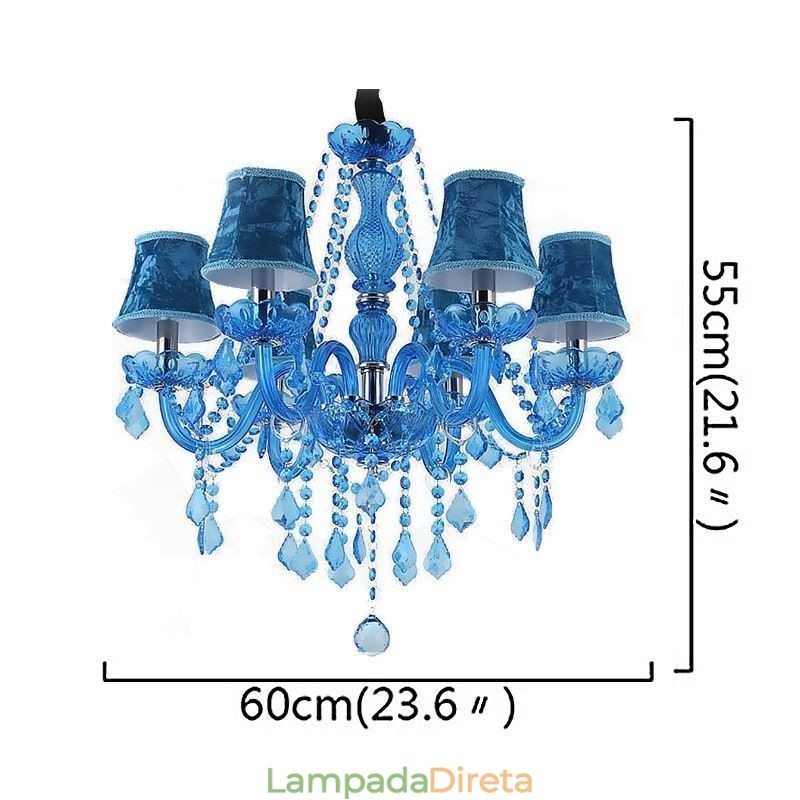 Lustre de cristal azul estilo europeu, luz pendente exclusiva