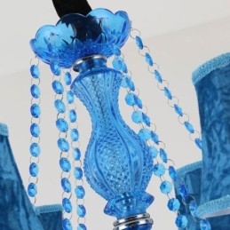 Lustre de cristal azul estilo europeu, luz pendente exclusiva