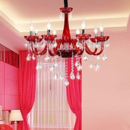 Lustre de cristal europeu moderno cor vermelha luz de teto