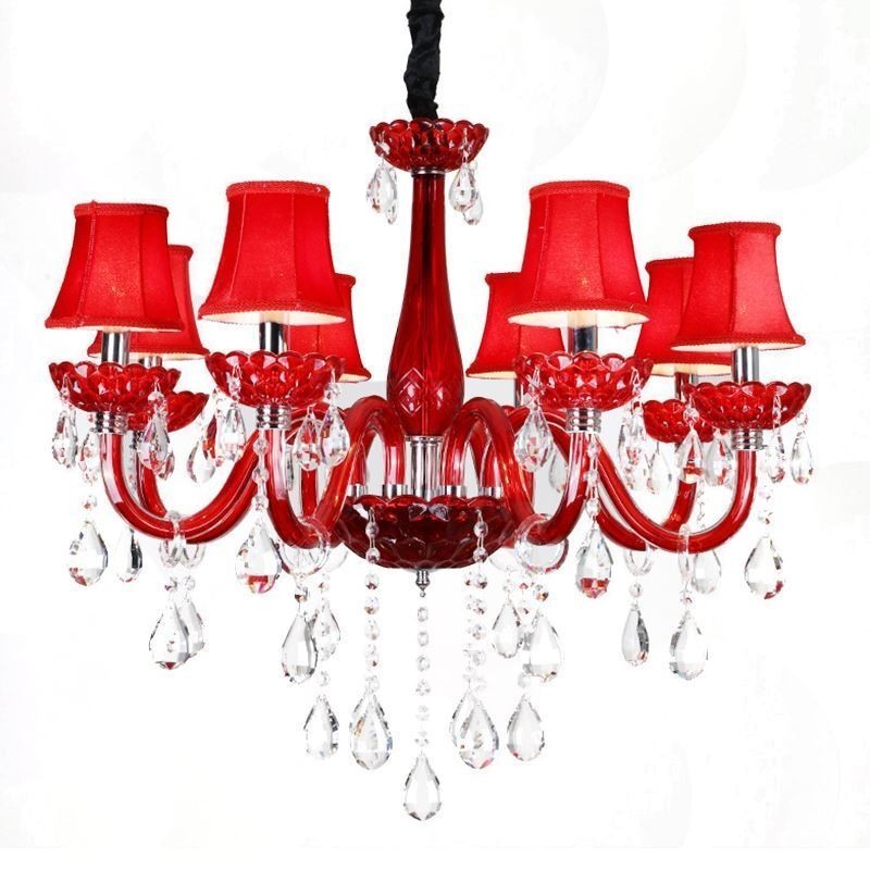 Lustre de cristal europeu moderno cor vermelha luz de teto