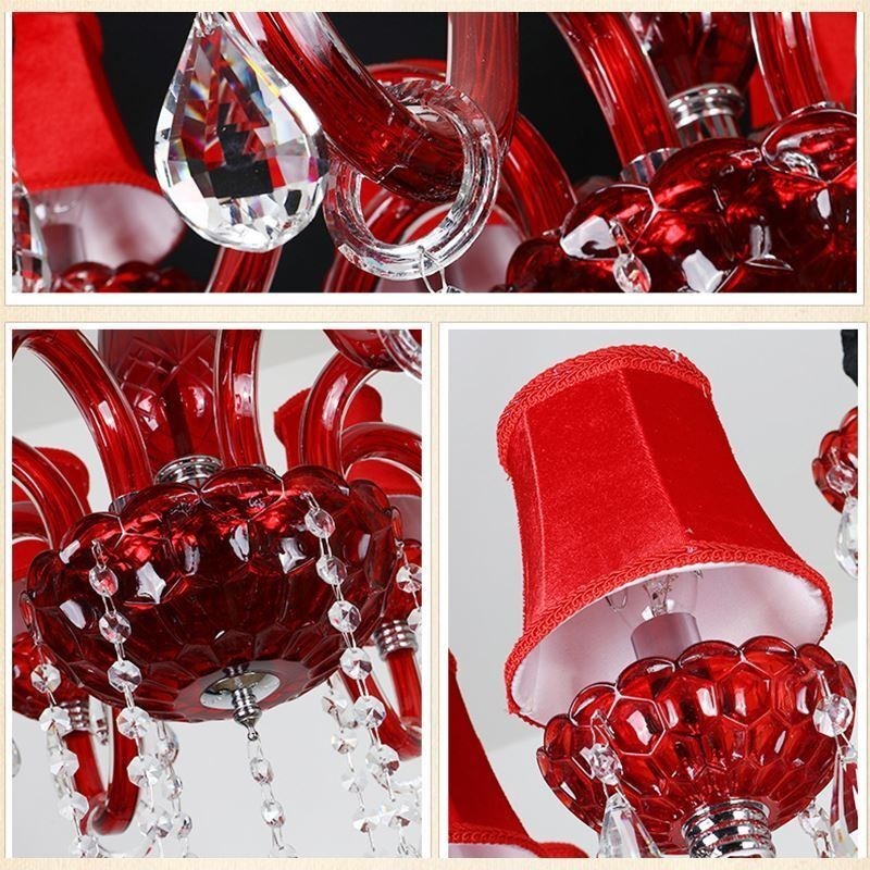 Lustre de cristal europeu moderno cor vermelha luz de teto