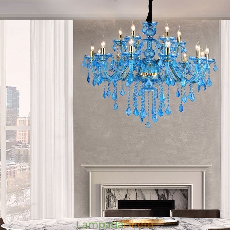 Grande lustre de cristal azul europeu pendente