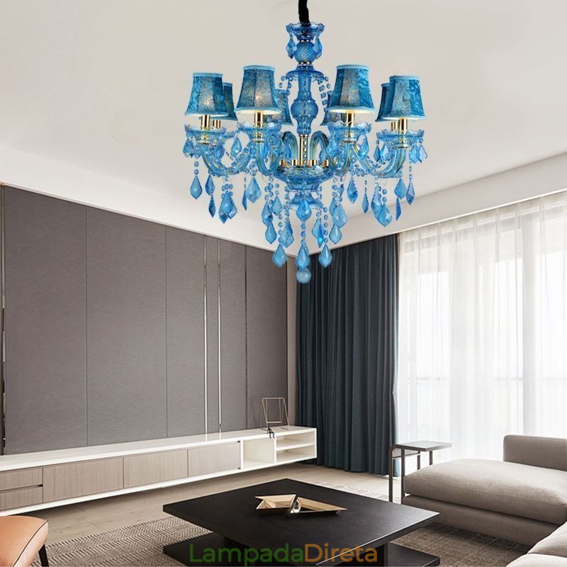 Grande lustre de cristal azul europeu pendente