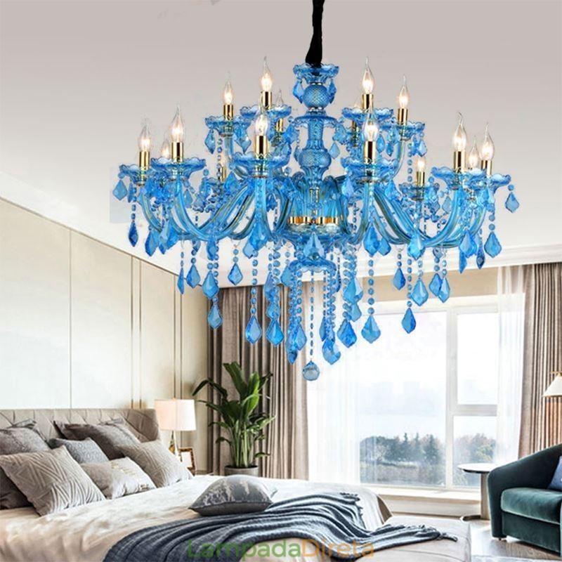 Grande lustre de cristal azul europeu pendente