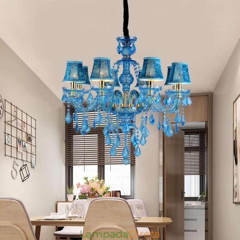 Grande lustre de cristal azul europeu pendente