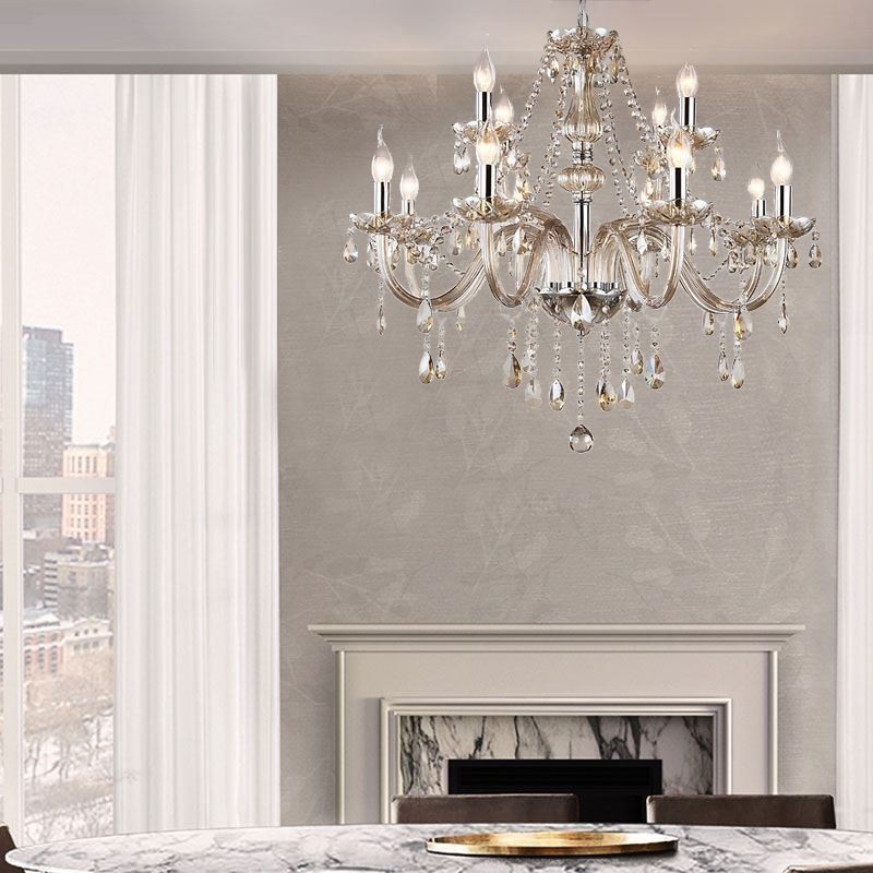 Grande lustre de cristal conhaque luz de teto europeia
