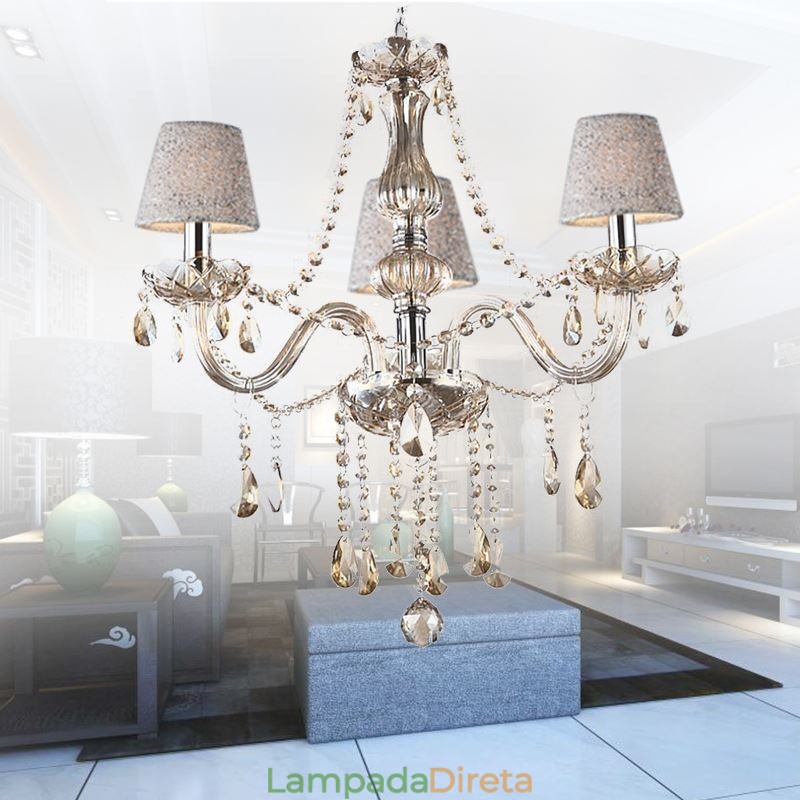 Lustre de cristal europeu clássico com pingente de luz conhaque