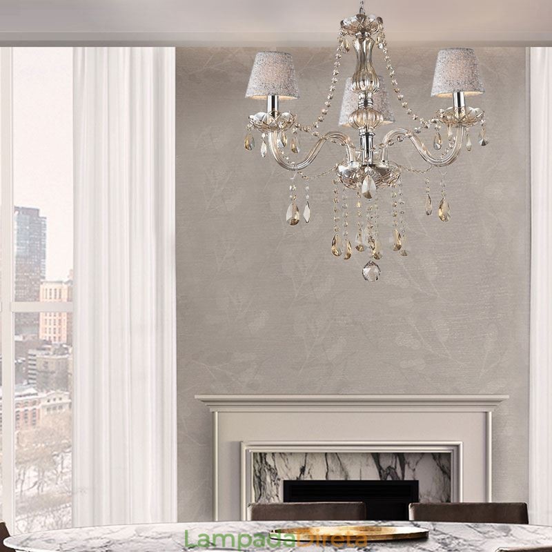 Lustre de cristal europeu clássico com pingente de luz conhaque