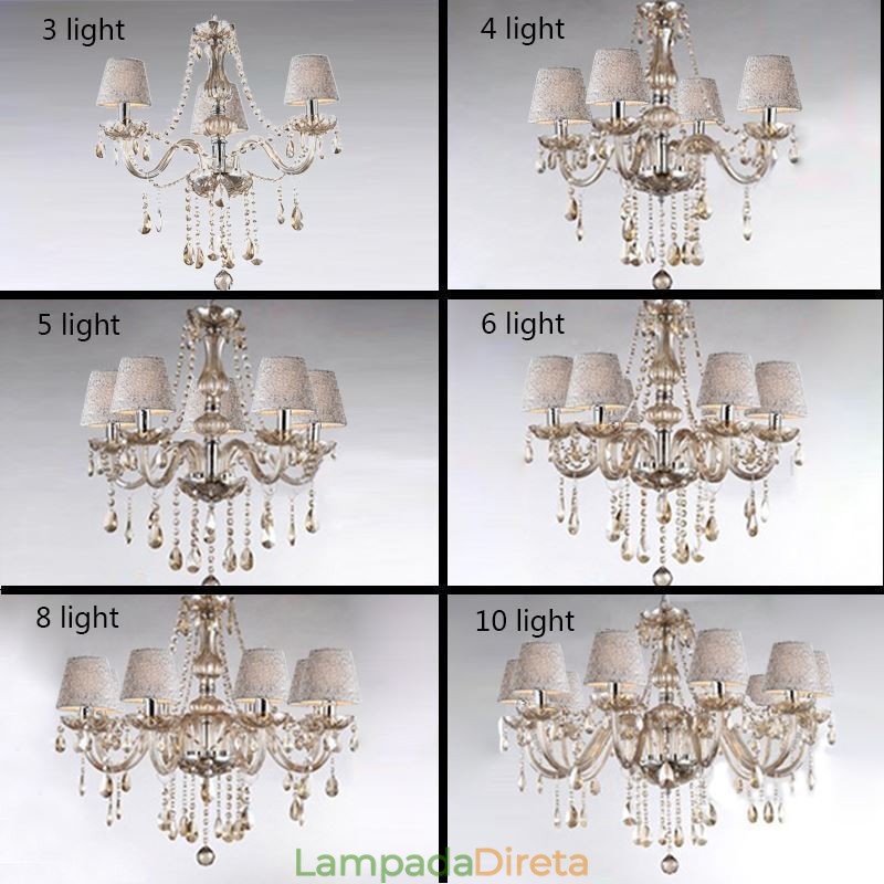 Lustre de cristal europeu clássico com pingente de luz conhaque