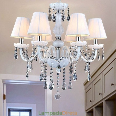 Lustre de cristal europeu, luminária pendente exclusiva de jade branco Lustre de cristal europeu, luminária pendente exclusiva de jade branco