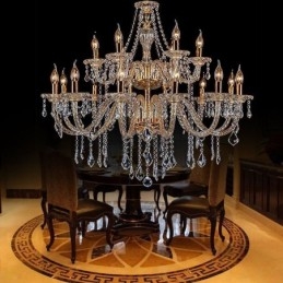 Lustre de cristal de luxo dourado europeu com braço rosqueado luz de teto