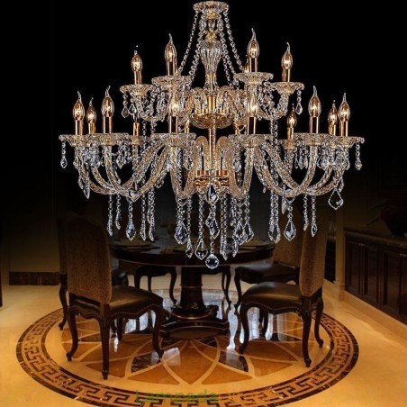 Lustre de cristal de luxo dourado europeu com braço rosqueado luz de teto Lustre de cristal de luxo dourado europeu com braço rosqueado luz de teto